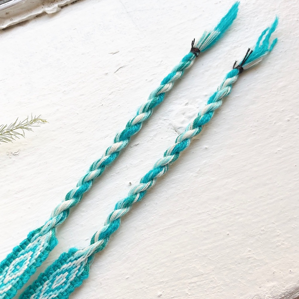Turquoise/White Boho Woven Bracelet - Picture 3 of 3
